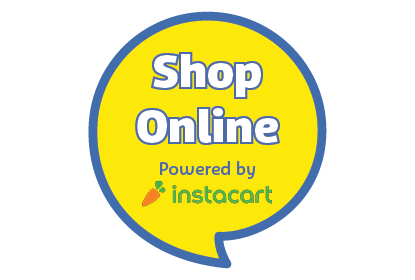Yellow speech bubble with Home Delivery and Powered by Instacart in it